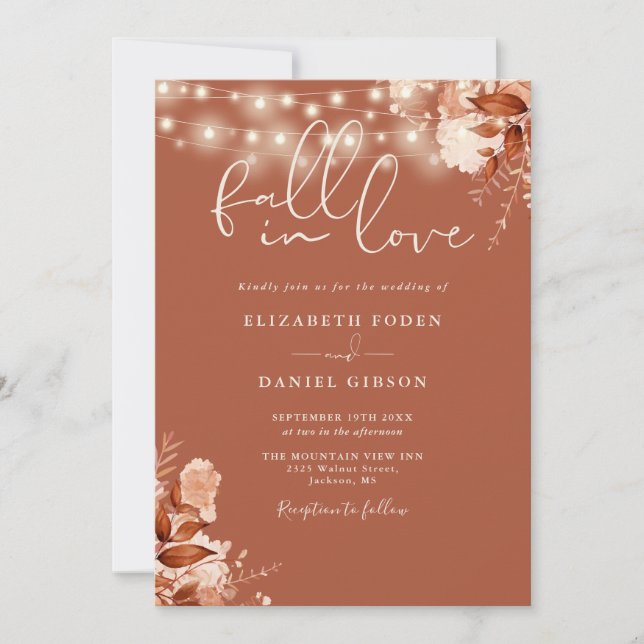 Invitación Luces de Cuerda Florales Rústicas Código QR Boda O (Anverso)
