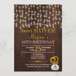 Invitación Luces de cuerda girasoles chic rústico dulces diec