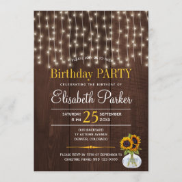 Invitación Luces de cuerda girasoles fiesta de cumpleaños rús