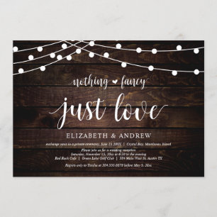 Invitación Luces de Cuerda Granja, madera, Boda Huida Fiesta