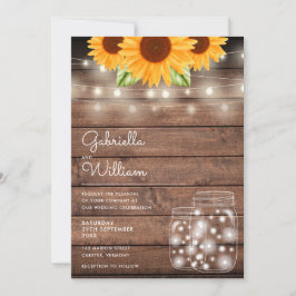 Invitación Luces de Cuerda Jarras de Mason Girasoles Boda Rús
