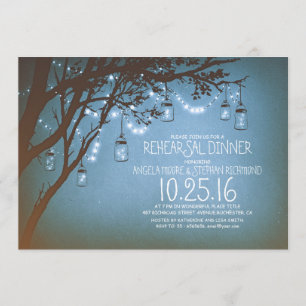 Invitación luces de cuerda jars de masón cena de ensayo vinta