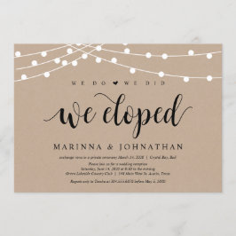 Invitación Luces de Cuerda Kraft, letra negra, Huida de Boda