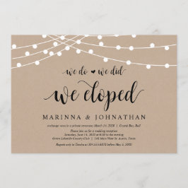 Invitación Luces de Cuerda Kraft, letra negra, Huida de Boda