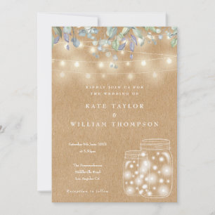 Invitación Luces de Cuerda Kraft Rústicas para Bodas en Tarro