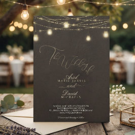 Invitación Luces de Cuerda Marrón Rústico Boda Romántica