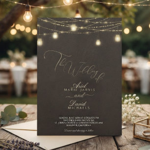 Invitación Luces de Cuerda Marrón Rústico Boda Romántica