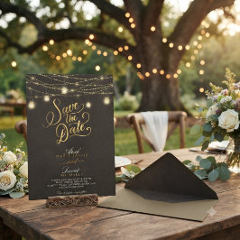 Invitación Luces de Cuerda Marrón Rústico Romántico Guardar l