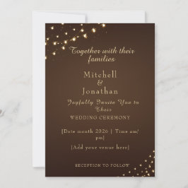 Invitación Luces de Cuerda Marrones y Doradas Elegantes para