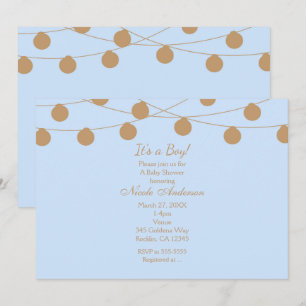 Invitación Luces de Cuerda Modernas Azules y Doradas Invitaci