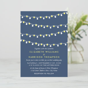 Invitación Luces de cuerda modernas, Boda amarillo y blanco