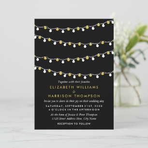 Invitación Luces de cuerda modernas, Boda blanco y dorado