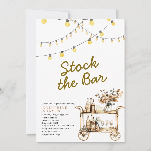 Invitación Luces de cuerda modernas: la barra Minimalista (Anverso)