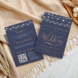 Invitación Luces de Cuerda Navales Rústicas Todo en Uno Boda