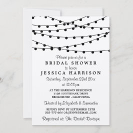 Invitación Luces de Cuerda Negras y Blancas Modernas para Des