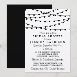 Invitación Luces de Cuerda Negras y Blancas Modernas para Des