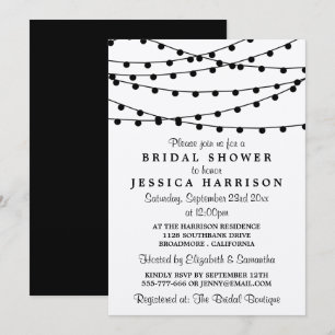 Invitación Luces de Cuerda Negras y Blancas Modernas para Des