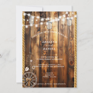 Invitación Luces de cuerda occidentales con rueda de carro y