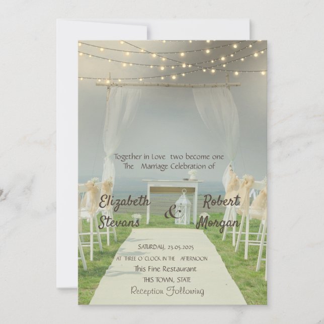 Invitación Luces de cuerda para boda en Arbor Beach (Anverso)