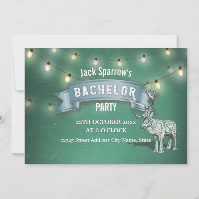 Invitación Luces de cuerda para despedida de soltero con asta (Anverso)