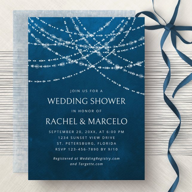 Invitación Luces de cuerda Parejas Azules Ducha de matrimonio (Subido por el creador)