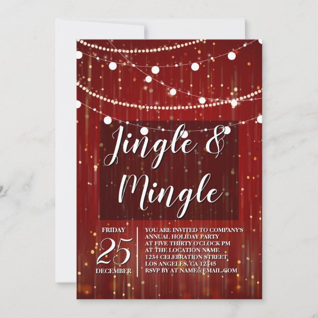 Invitación Luces de Cuerda Rojas Corporativas Jingle y Mingle (Anverso)