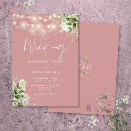 Invitación Luces de Cuerda Rosa Polvoriento Monograma Floral 