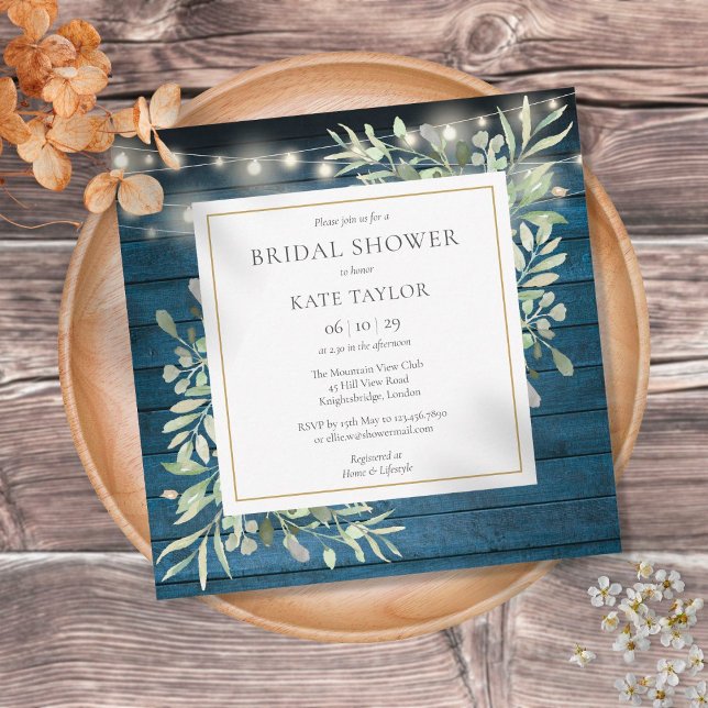 Invitación Luces de Cuerda Rústicas Azules para Verde Bridal  (Subido por el creador)