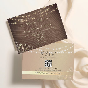 Invitación Luces de Cuerda Rústicas Código QR Boda