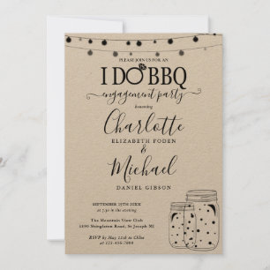 Invitación Luces de Cuerda Rústicas de BBQ en Tarro de Mason 
