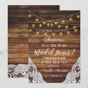 Invitación Luces de Cuerda Rústicas de Campo Honor de Dama de