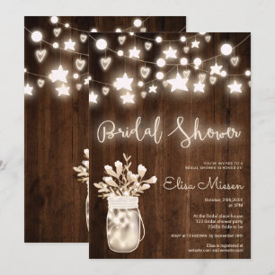 Invitación Luces de cuerda rústicas de madera en frasco de má