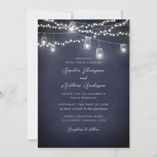 Invitación Luces de Cuerda Rústicas de Marina Boda (Anverso)