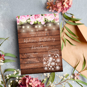 Invitación Luces de Cuerda Rústicas en Tarro de Mason Floral