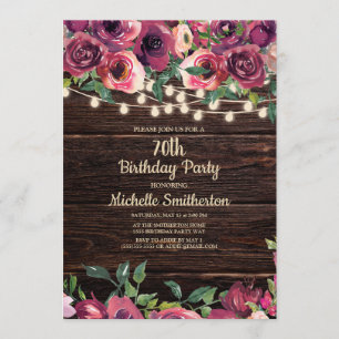 Invitación Luces de Cuerda Rústicas Florales Moradas Cumpleañ