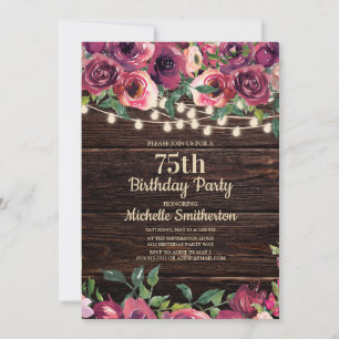 Invitación Luces de Cuerda Rústicas Florales Moradas Cumpleañ