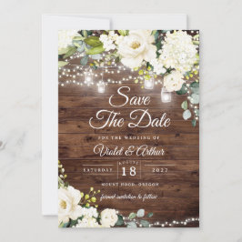 Invitación Luces de Cuerda Rústicas Florales para Boda Save T