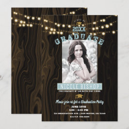 Invitación Luces de Cuerda Rústicas Foto Fiesta de Graduación