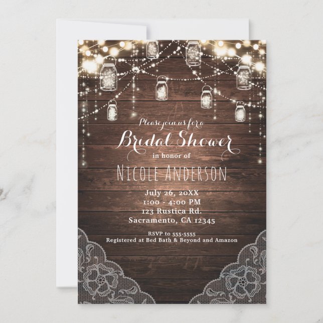 Invitación Luces de Cuerda Rústicas Frascos de Laca Glam País (Anverso)