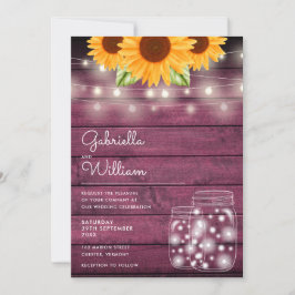 Invitación Luces de Cuerda Rústicas Girasoles Jarras de Mason