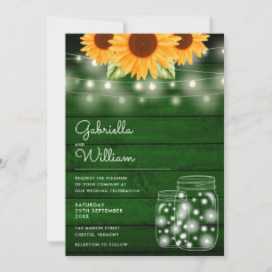 Invitación Luces de Cuerda Rústicas Girasoles Jarras de Mason