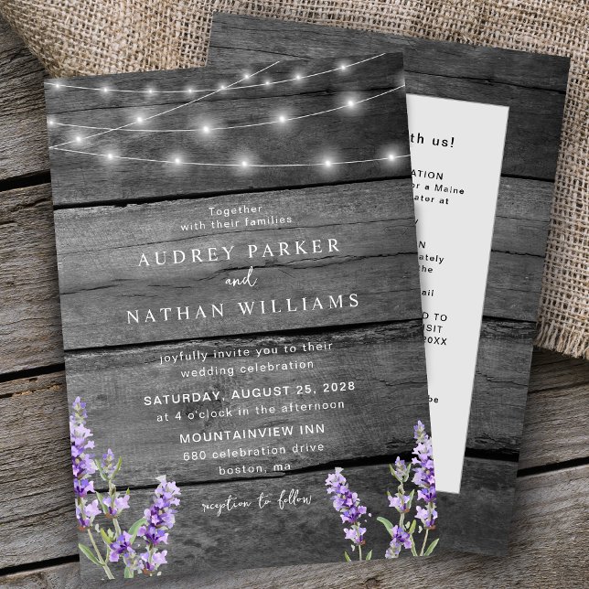 Invitación Luces de Cuerda Rústicas Lavanda con Detalles Boda (Subido por el creador)
