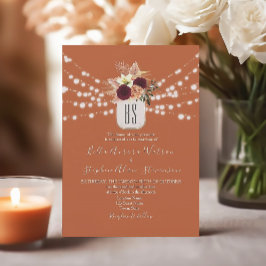 Invitación Luces de Cuerda Rústicas Naranja Quemado Boda