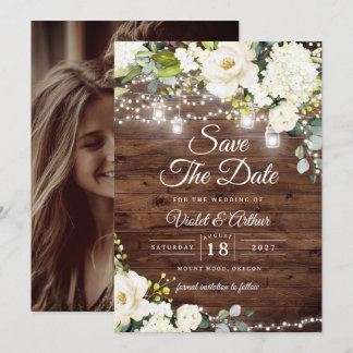 Invitación Luces de Cuerda Rústicas para Boda Foto Guardar la