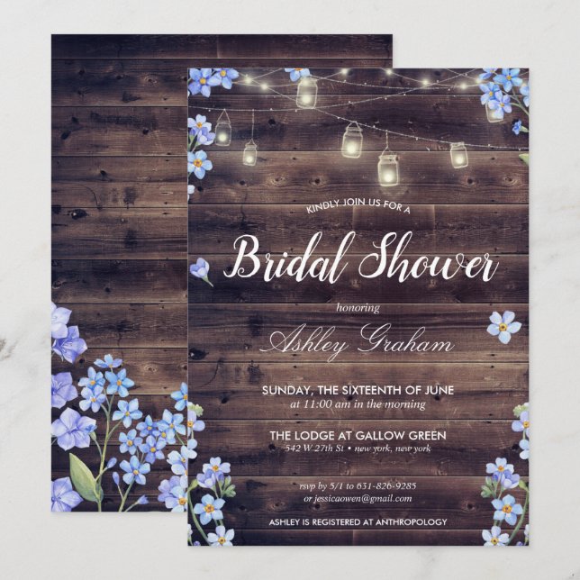 Invitación Luces de Cuerda Rústicas para Bodas Florales de Gr (Anverso / Reverso)