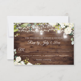 Invitación Luces de Cuerda Rústicas para Bodas Florales RSVP