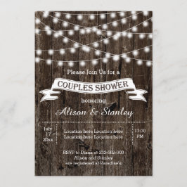 Invitación Luces de cuerda rústicas parejas de boda de madera