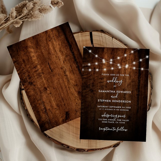 Invitación Luces de Cuerda Rústicas y Boda de Madera (Subido por el creador)