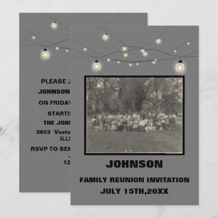 Invitación Luces de Cuerda Rústicas y Reunión de Fotos de Fam