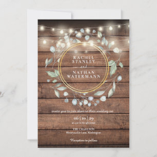 Invitación Luces de Cuerda Rústico Madera Verde Bodas